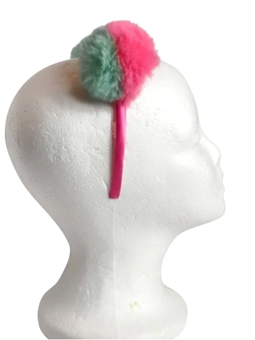 Girls Pom Pom Headband Pink Mint Green Fuzzy Pink Satin Coverage Soft Girl Whims